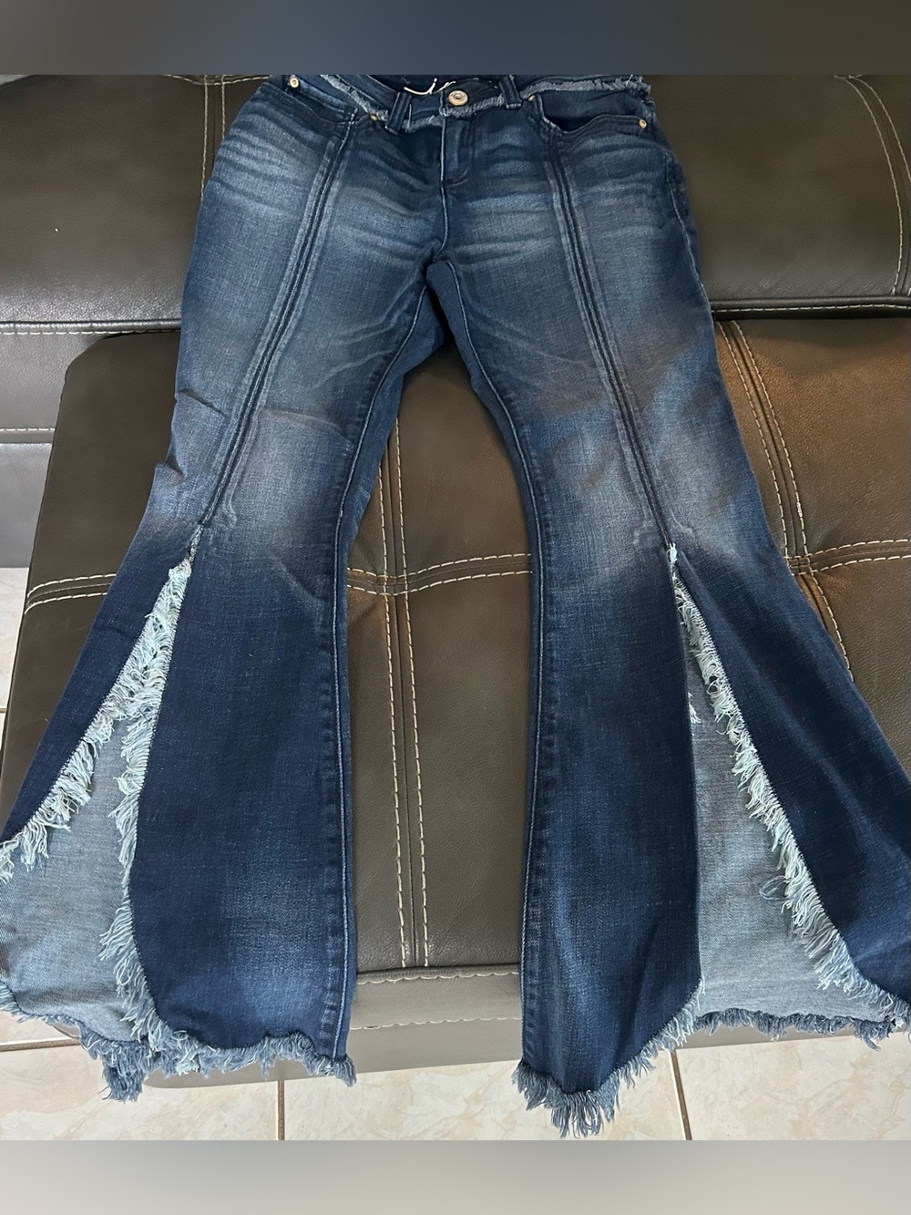 INC International Concepts Frayed Tulip-Hem Flare Jeans